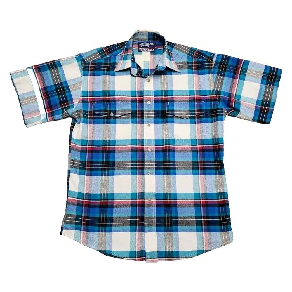 Vintage Wrangler Western Canvas Brushpopper Shirt Colorful Plaid Mens L